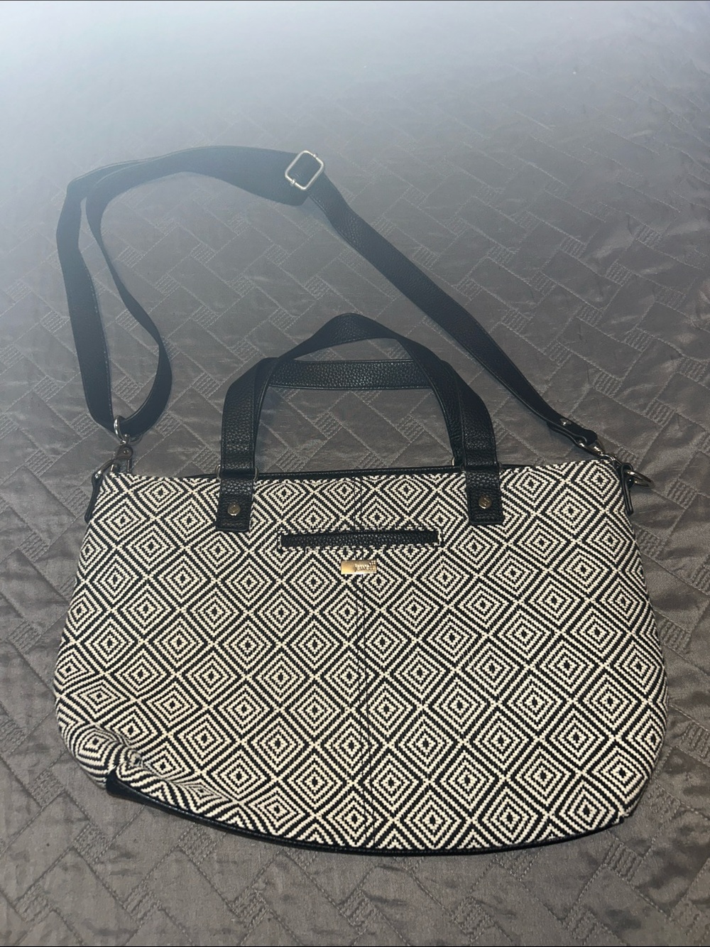Jewel Black & White Geometric Tote Bag with crossbody Strap